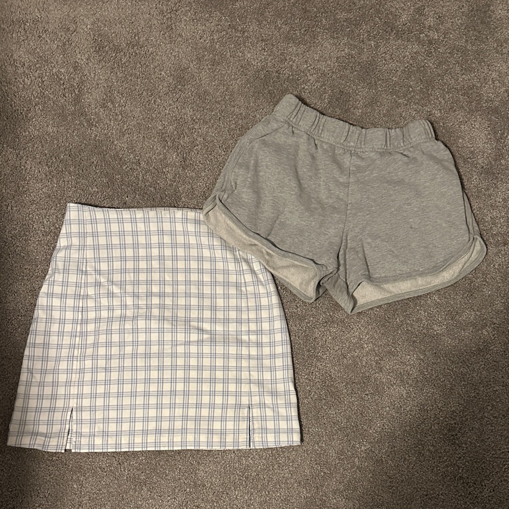 Lot of Brandy Melville Plaid Skirt and Gray Shorts Set